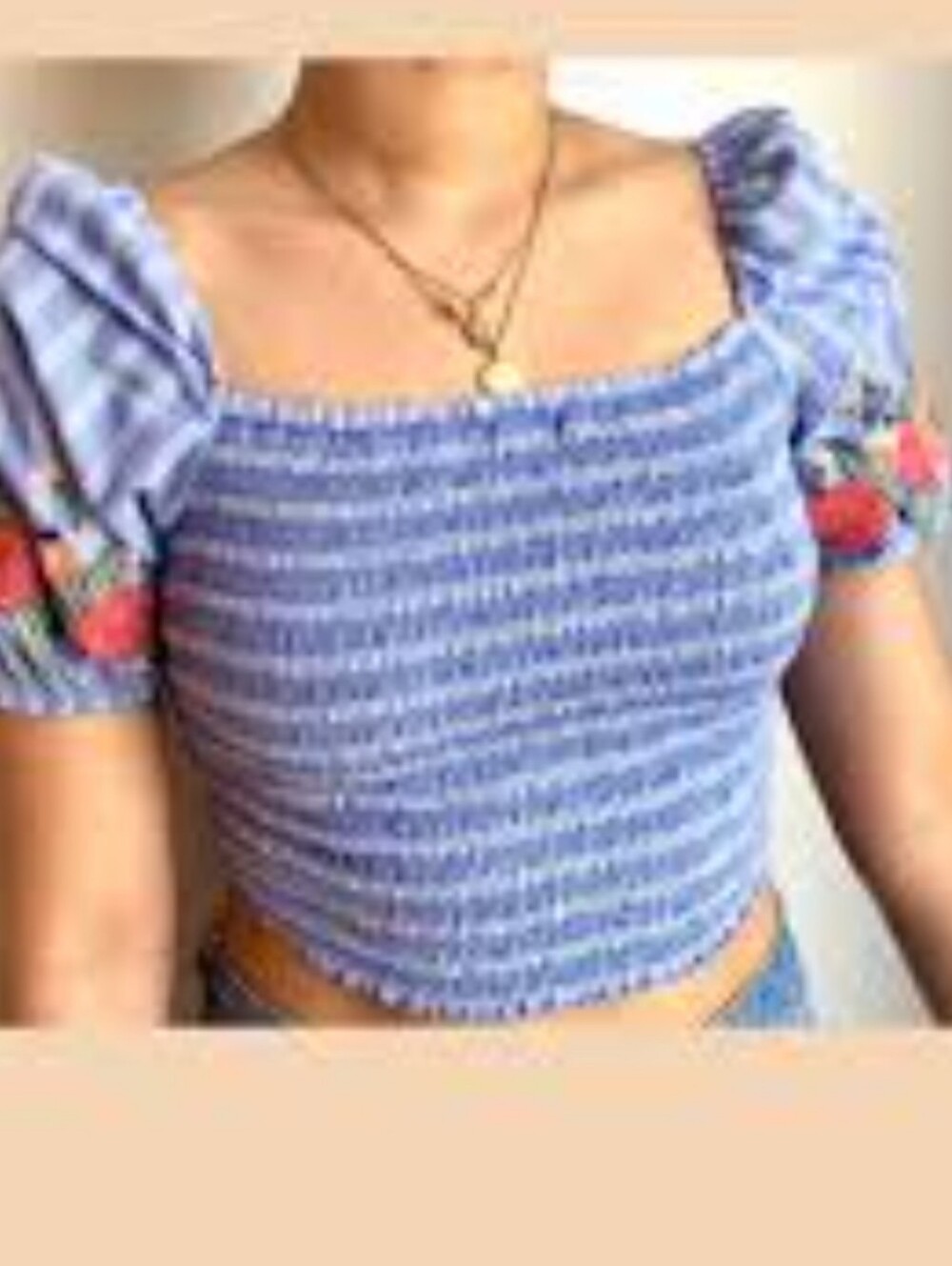 Xhilaration Lavender Smocked Square-Neck Crop Top with Floral Puff Sleeves